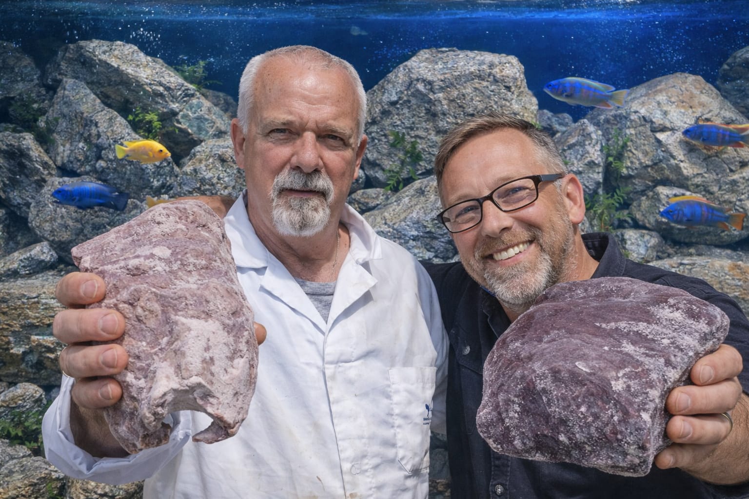 Angelo and partner showing handcrafted stones